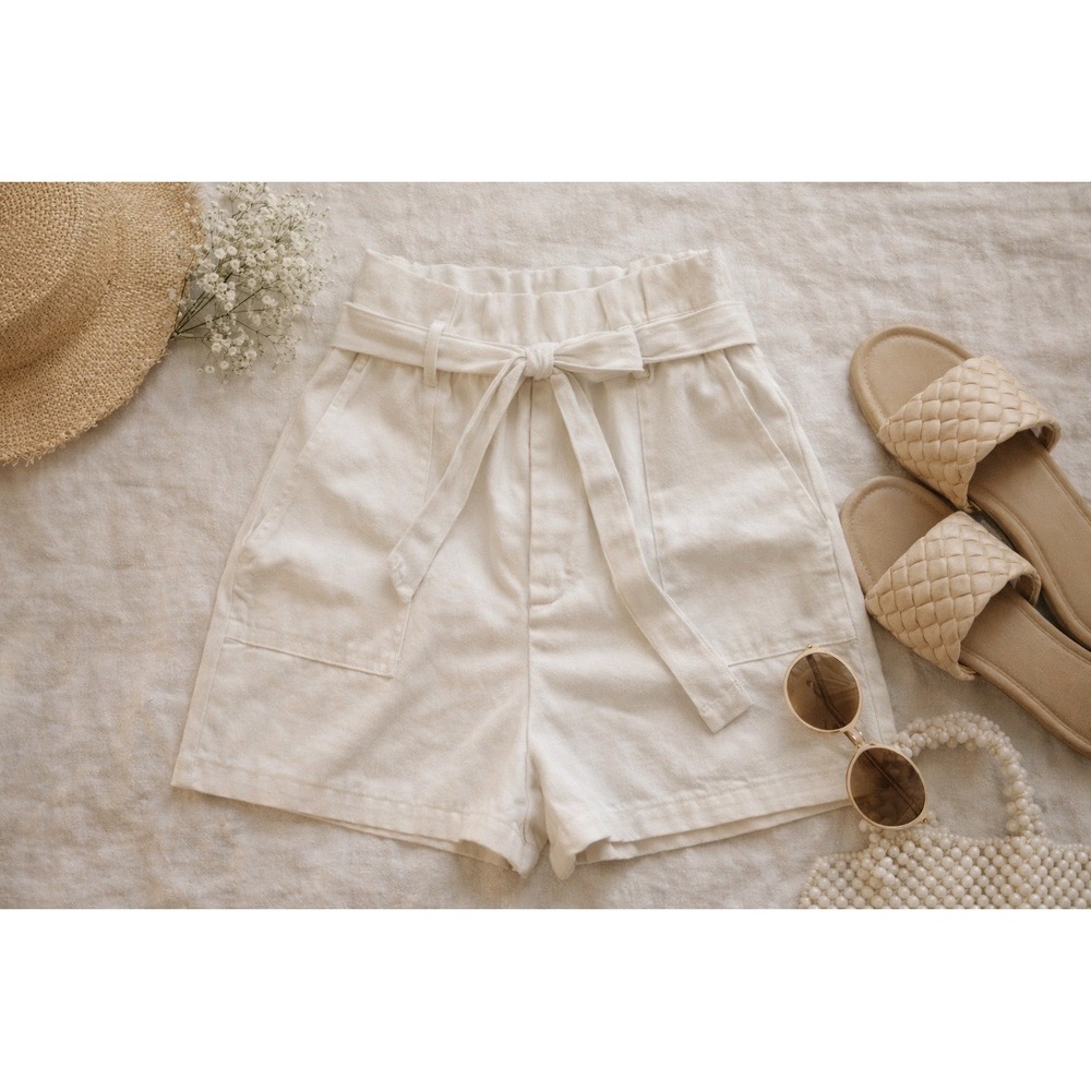 BB Dakota Steve Madden Shorts Women M White Paperbag Waist Coastal Quiet Luxury - Picture 9 of 9